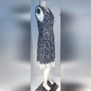 DKNY Black and White Knee Length Pleated Dress Size Medium with Black Slip Linin